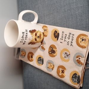 Yorkie Terrier Dog Mug Kitchen Dish Towel Set Pet Coffee Tea Linen Cotton